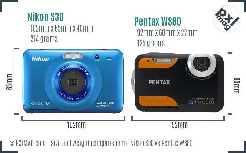 Nikon S30 vs Pentax WS80 size comparison