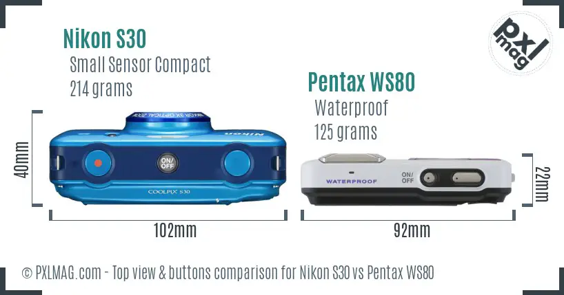 Nikon S30 vs Pentax WS80 top view buttons comparison