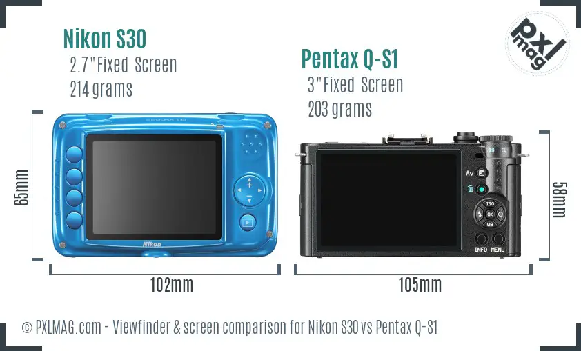 Nikon S30 vs Pentax Q-S1 Screen and Viewfinder comparison