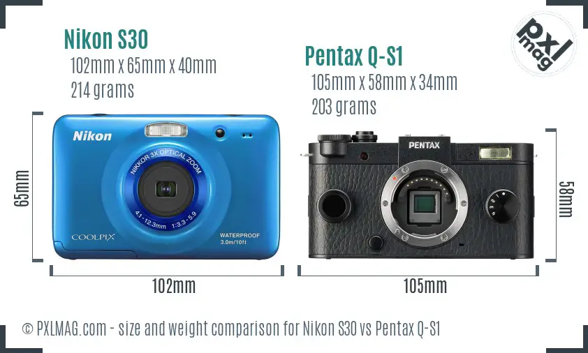 Nikon S30 vs Pentax Q-S1 size comparison