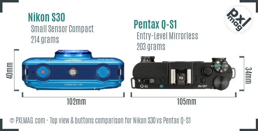 Nikon S30 vs Pentax Q-S1 top view buttons comparison