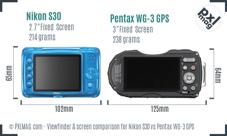 Nikon S30 vs Pentax WG-3 GPS Screen and Viewfinder comparison