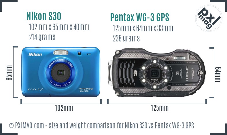 Nikon S30 vs Pentax WG-3 GPS size comparison