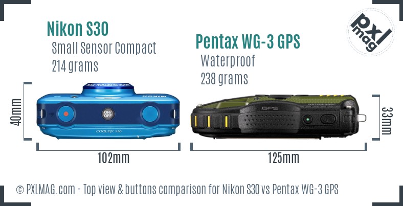 Nikon S30 vs Pentax WG-3 GPS top view buttons comparison