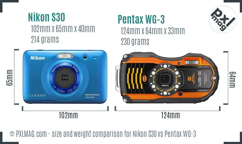 Nikon S30 vs Pentax WG-3 size comparison Nikon S30 vs Pentax WG-3 size comparison