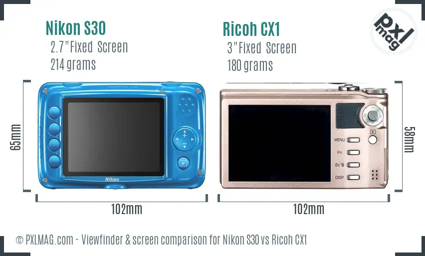 Nikon S30 vs Ricoh CX1 Screen and Viewfinder comparison