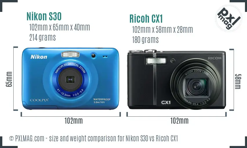 Nikon S30 vs Ricoh CX1 size comparison