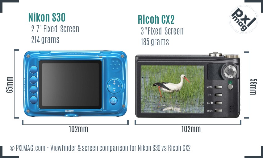 Nikon S30 vs Ricoh CX2 Screen and Viewfinder comparison