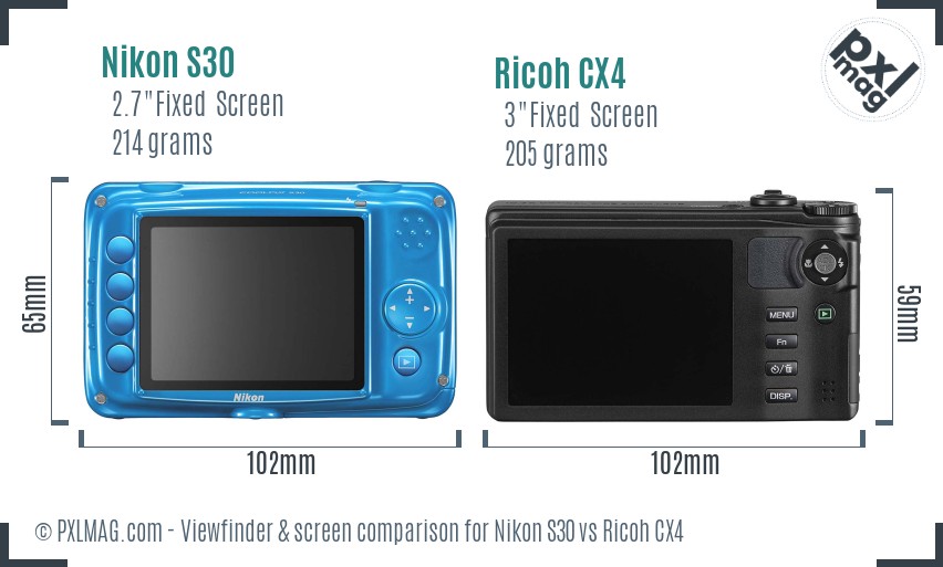 Nikon S30 vs Ricoh CX4 Screen and Viewfinder comparison