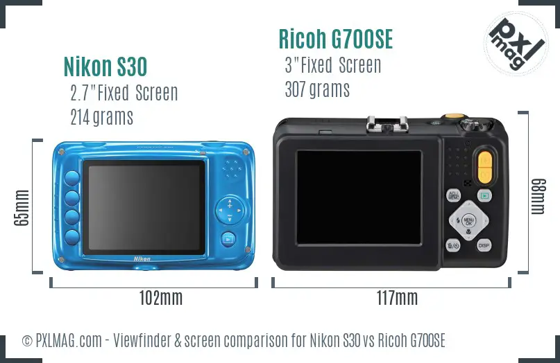 Nikon S30 vs Ricoh G700SE Screen and Viewfinder comparison