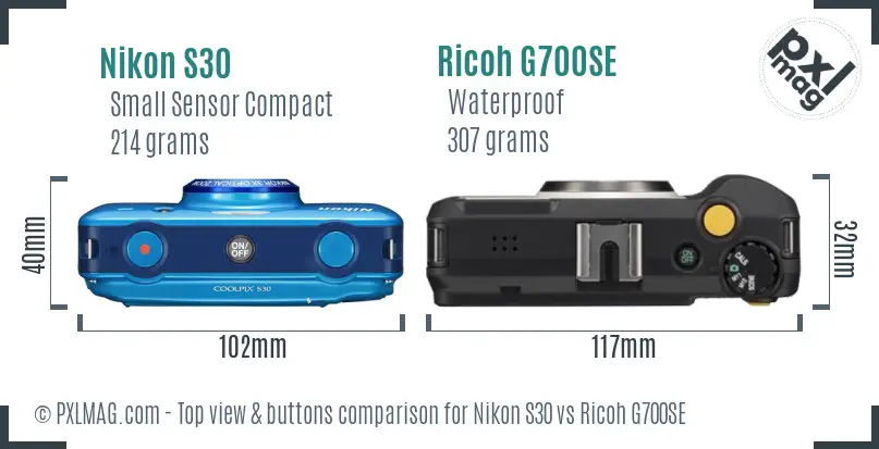 Nikon S30 vs Ricoh G700SE top view buttons comparison