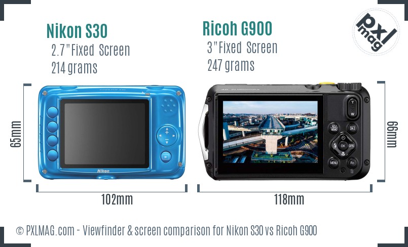 Nikon S30 vs Ricoh G900 Screen and Viewfinder comparison