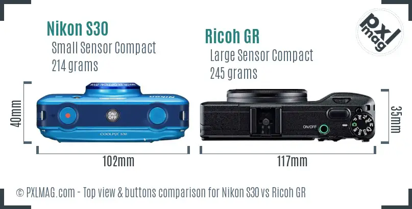 Nikon S30 vs Ricoh GR top view buttons comparison Nikon S30 vs Ricoh GR top view buttons comparison