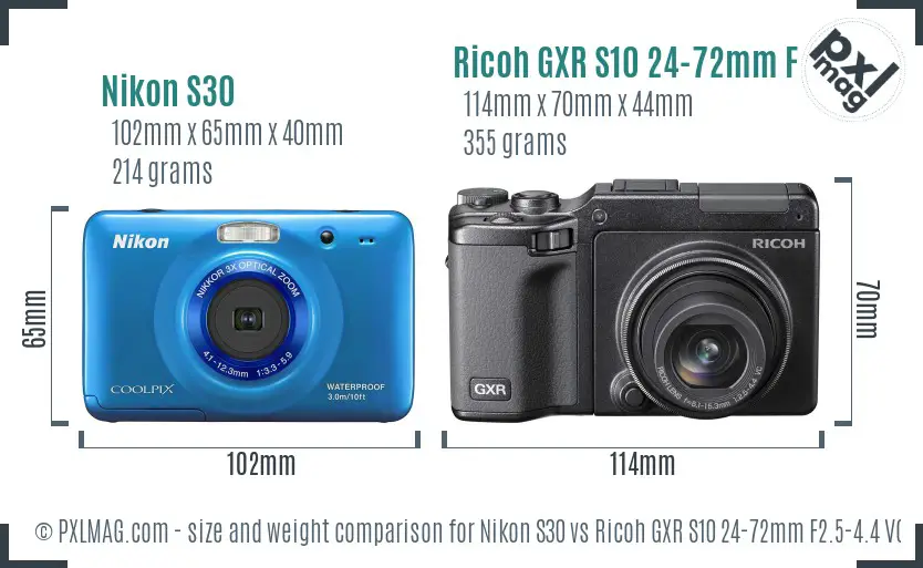 Nikon S30 vs Ricoh GXR S10 24-72mm F2.5-4.4 VC size comparison