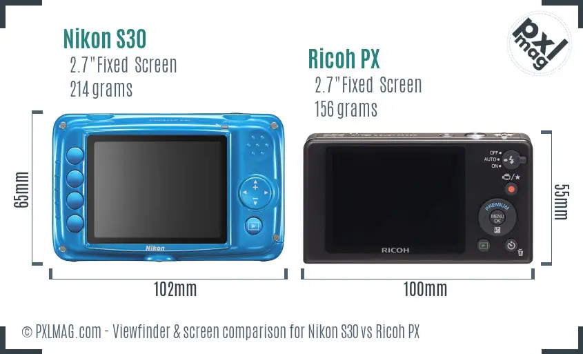 Nikon S30 vs Ricoh PX Screen and Viewfinder comparison