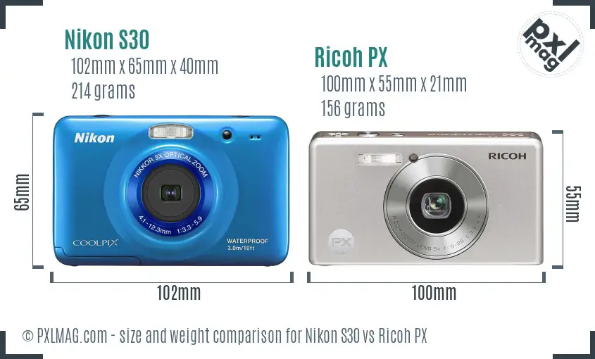 Nikon S30 vs Ricoh PX size comparison