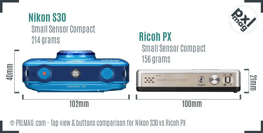 Nikon S30 vs Ricoh PX top view buttons comparison