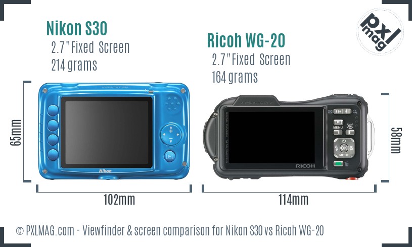 Nikon S30 vs Ricoh WG-20 Screen and Viewfinder comparison