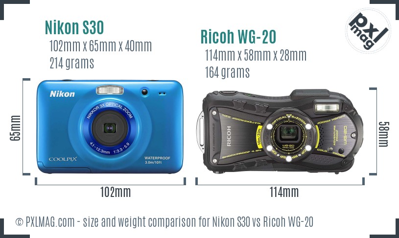 Nikon S30 vs Ricoh WG-20 size comparison