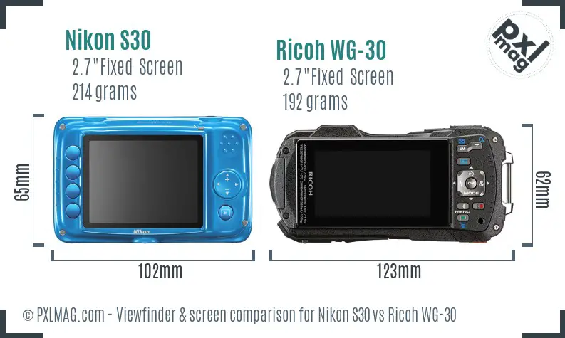 Nikon S30 vs Ricoh WG-30 Screen and Viewfinder comparison