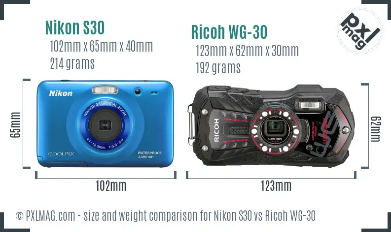 Nikon S30 vs Ricoh WG-30 size comparison