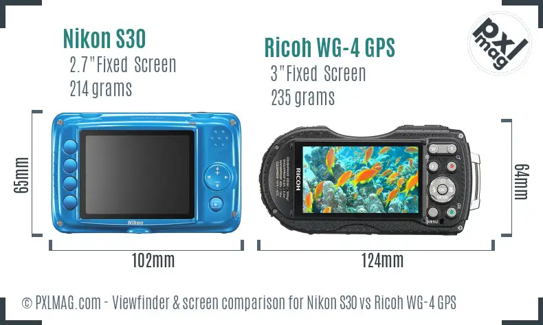 Nikon S30 vs Ricoh WG-4 GPS Screen and Viewfinder comparison
