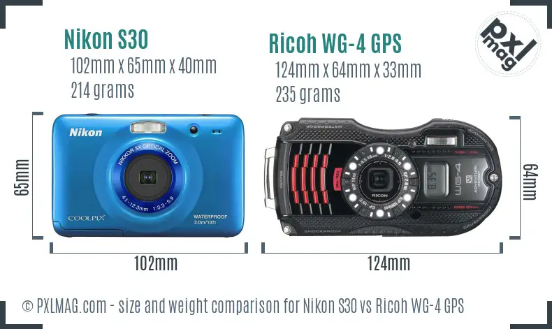 Nikon S30 vs Ricoh WG-4 GPS size comparison