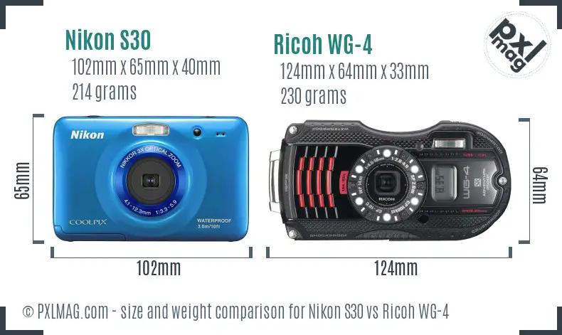 Nikon S30 vs Ricoh WG-4 size comparison Nikon S30 vs Ricoh WG-4 size comparison