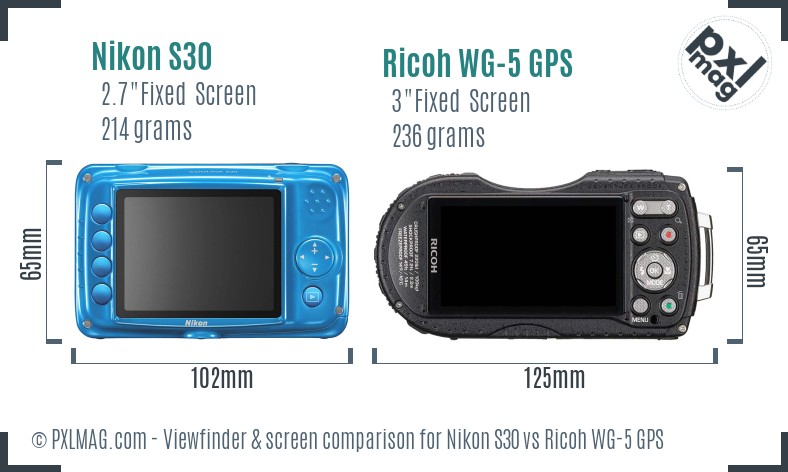 Nikon S30 vs Ricoh WG-5 GPS Screen and Viewfinder comparison