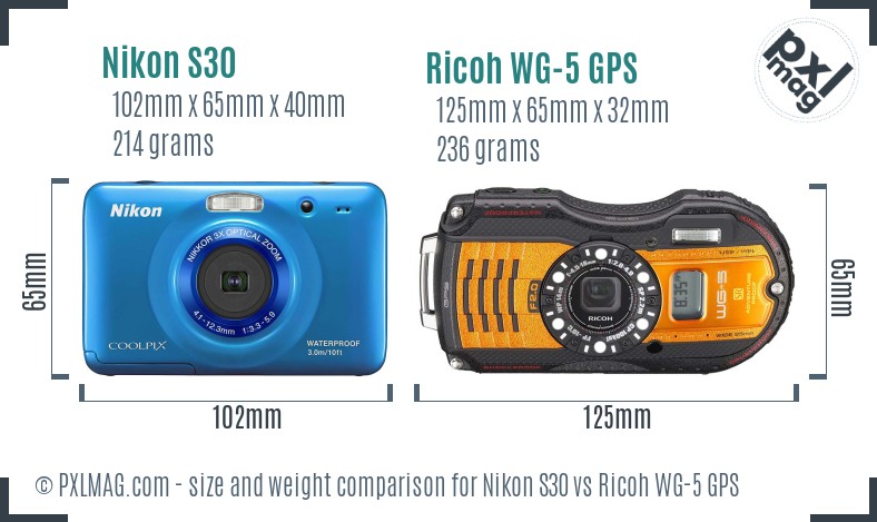 Nikon S30 vs Ricoh WG-5 GPS size comparison