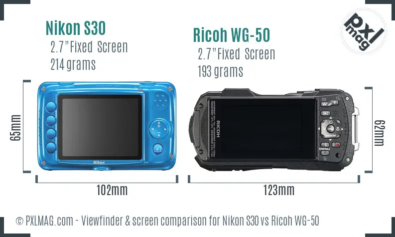 Nikon S30 vs Ricoh WG-50 Screen and Viewfinder comparison Nikon S30 vs Ricoh WG-50 Screen and Viewfinder comparison
