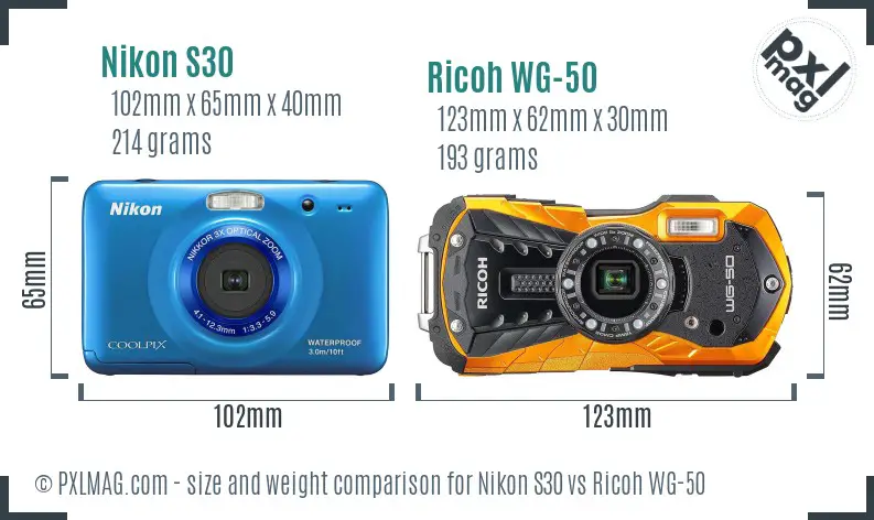 Nikon S30 vs Ricoh WG-50 size comparison Nikon S30 vs Ricoh WG-50 size comparison