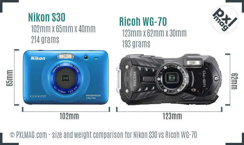 Nikon S30 vs Ricoh WG-70 size comparison