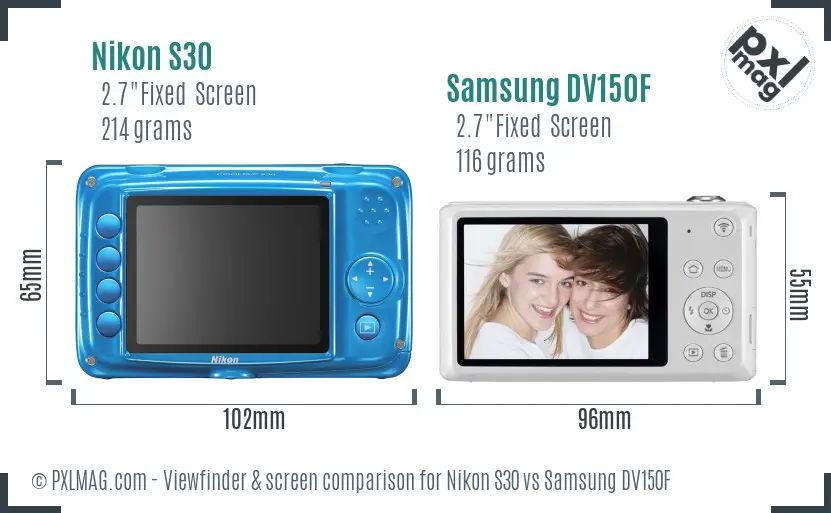 Nikon S30 vs Samsung DV150F Screen and Viewfinder comparison