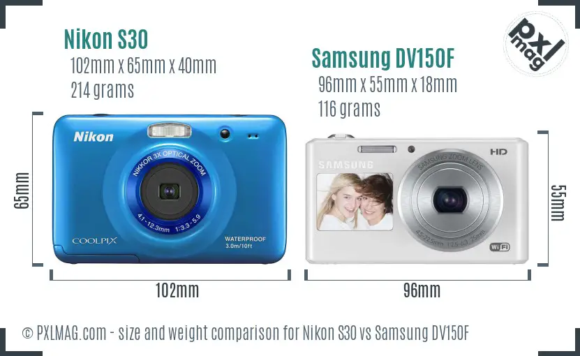 Nikon S30 vs Samsung DV150F size comparison