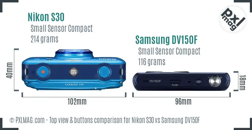 Nikon S30 vs Samsung DV150F top view buttons comparison