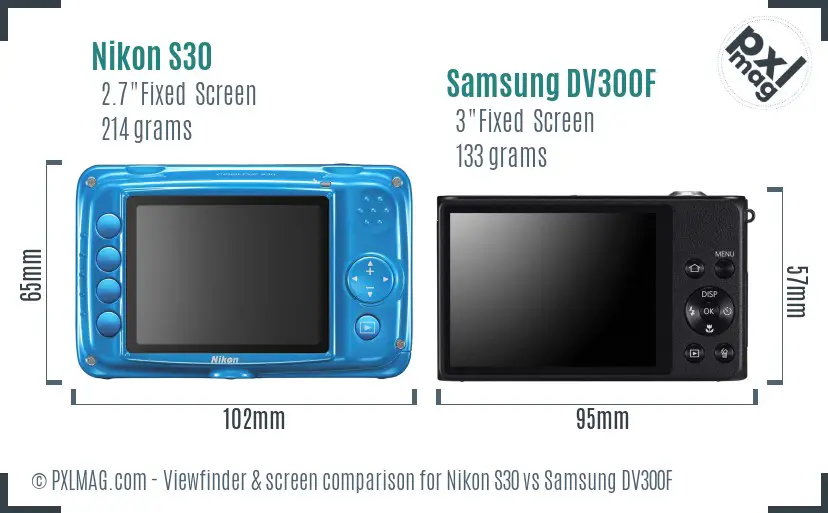 Nikon S30 vs Samsung DV300F Screen and Viewfinder comparison