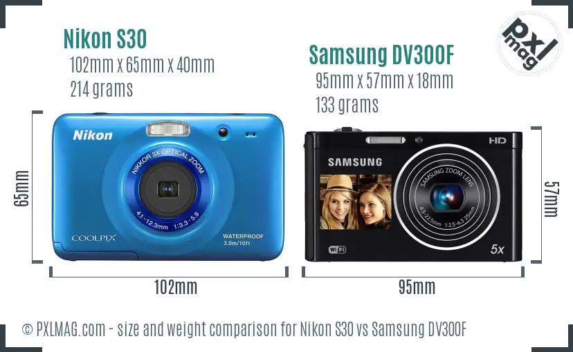 Nikon S30 vs Samsung DV300F size comparison
