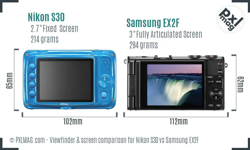 Nikon S30 vs Samsung EX2F Screen and Viewfinder comparison
