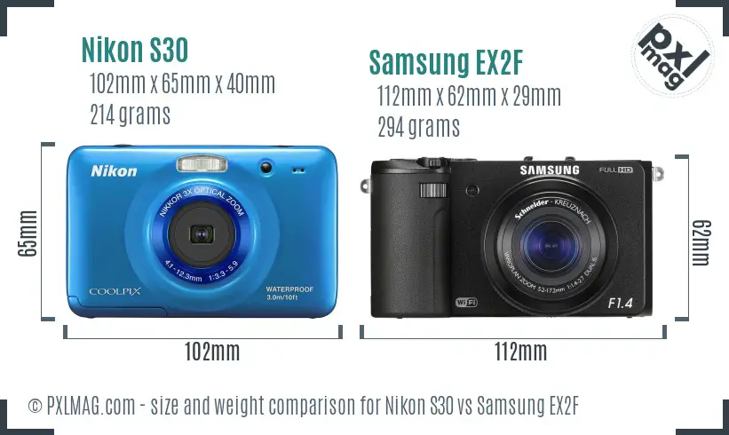 Nikon S30 vs Samsung EX2F size comparison