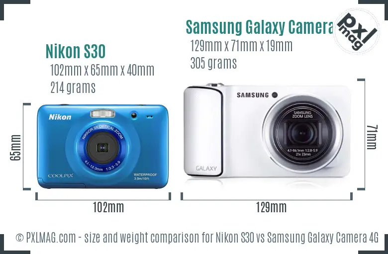 Nikon S30 vs Samsung Galaxy Camera 4G size comparison