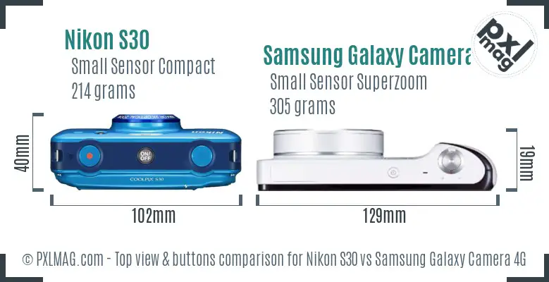 Nikon S30 vs Samsung Galaxy Camera 4G top view buttons comparison