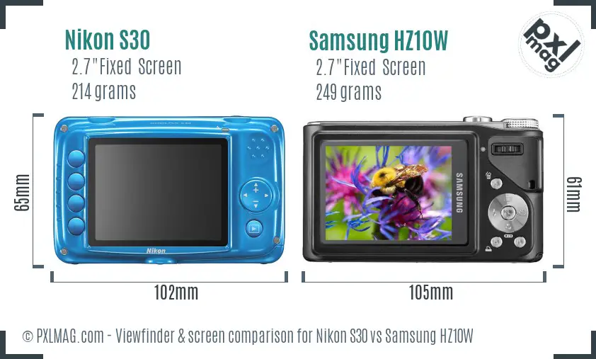 Nikon S30 vs Samsung HZ10W Screen and Viewfinder comparison