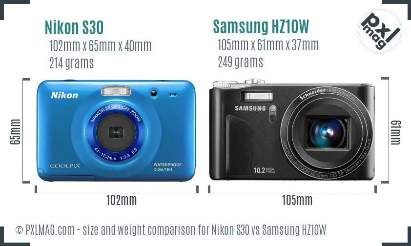 Nikon S30 vs Samsung HZ10W size comparison