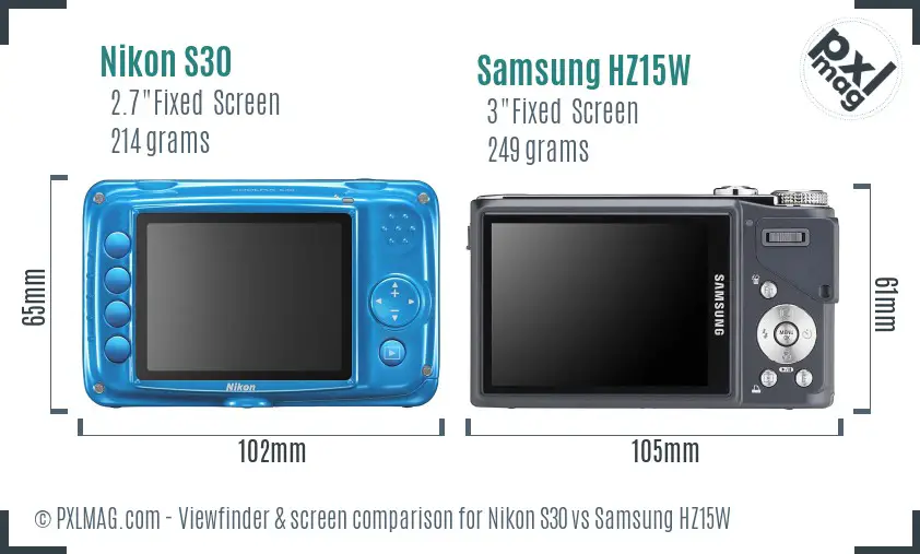 Nikon S30 vs Samsung HZ15W Screen and Viewfinder comparison
