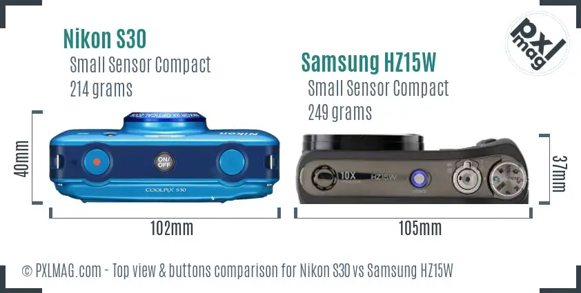 Nikon S30 vs Samsung HZ15W top view buttons comparison