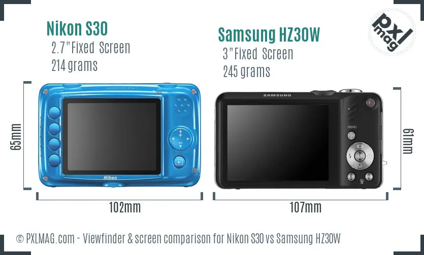 Nikon S30 vs Samsung HZ30W Screen and Viewfinder comparison