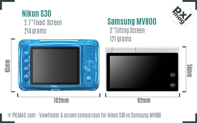Nikon S30 vs Samsung MV800 Screen and Viewfinder comparison