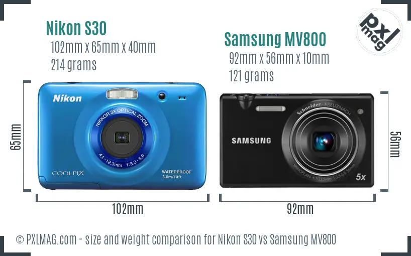 Nikon S30 vs Samsung MV800 size comparison