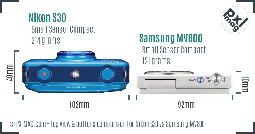 Nikon S30 vs Samsung MV800 top view buttons comparison